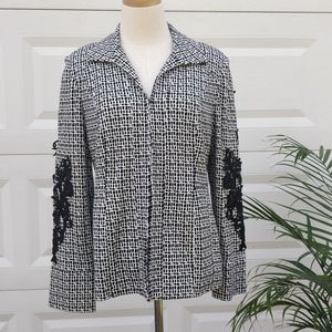 Chico's Women's Fitted Blazer Jacket Menswear Ponte Black/White 0 shoulderpads c